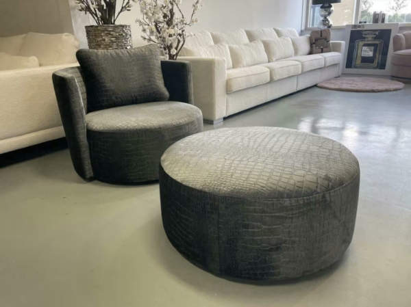 Luxe Croco Draaifauteuil + Poef Donkergrijs - NIEUW