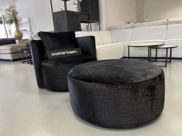 Luxe Croco Draaifauteuil + Poef Zwart - NIEUW