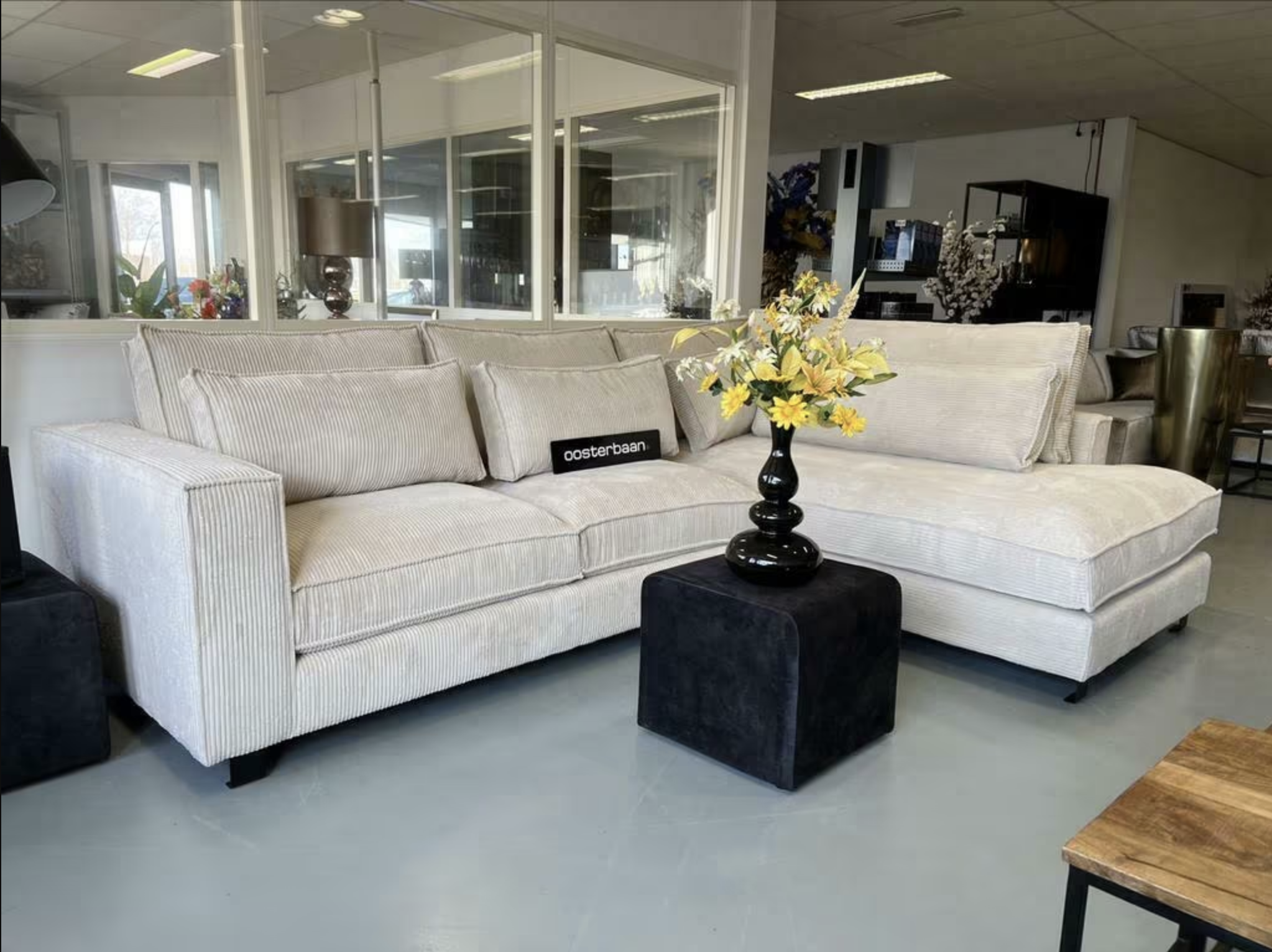 Luxe Hoekbank King 310x220cm Rib stof Beige - NIEUW