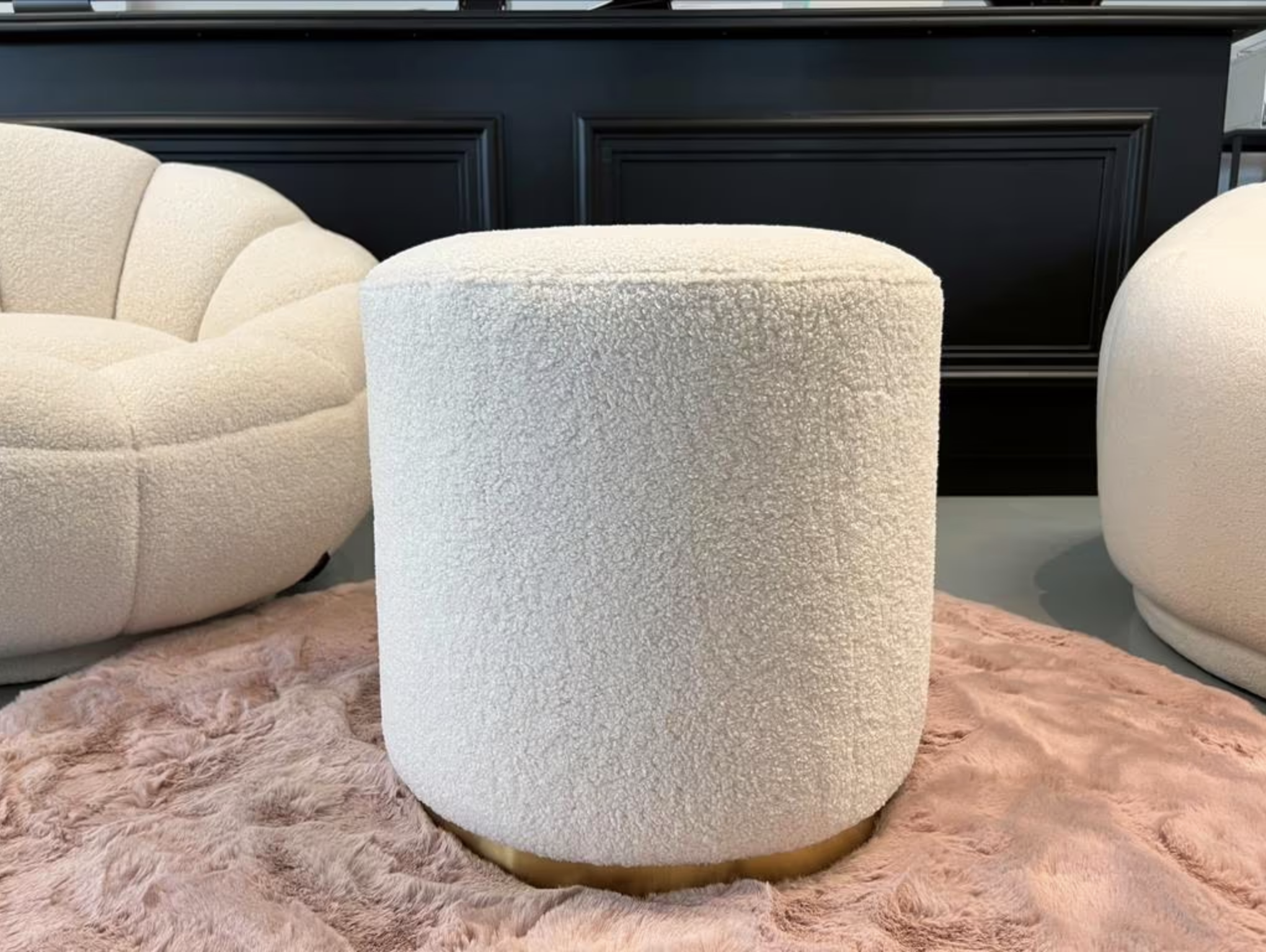 Luxe Poef Shelly Teddy Wit : Goud - NIEUW