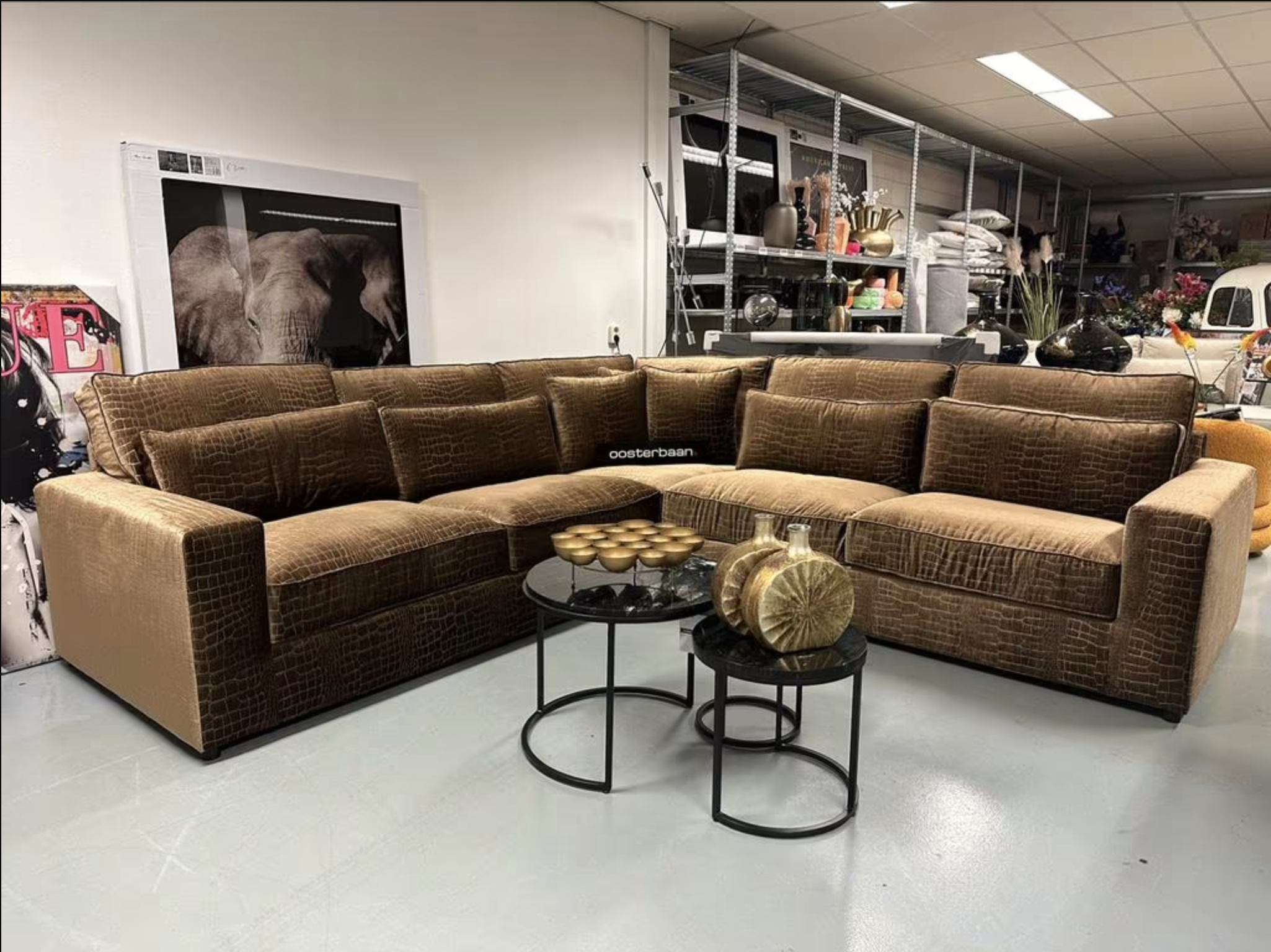 Luxe Velvet Croco Hoekbank 290x290cm Croco104 Goud - NIEUW