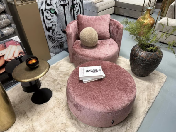 Luxe Velvet Draaifauteuil + Poef Anton Roze - NIEUW