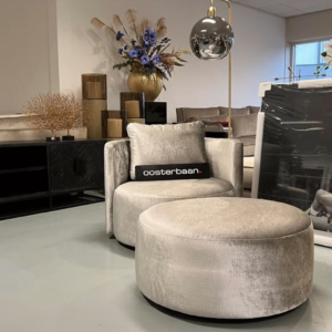 Luxe Velvet Draaifauteuil Anton met Poef NIEUW – Champagne