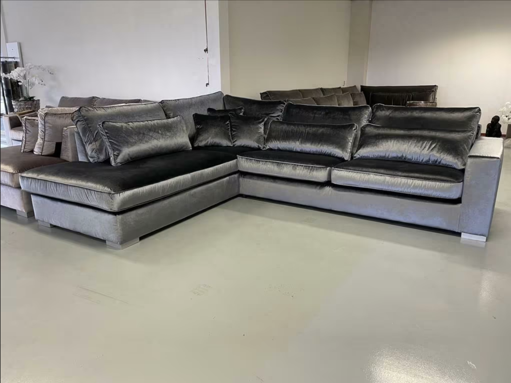 Luxe Velvet Hoekbank Grijs - 310x250cm NIEUW