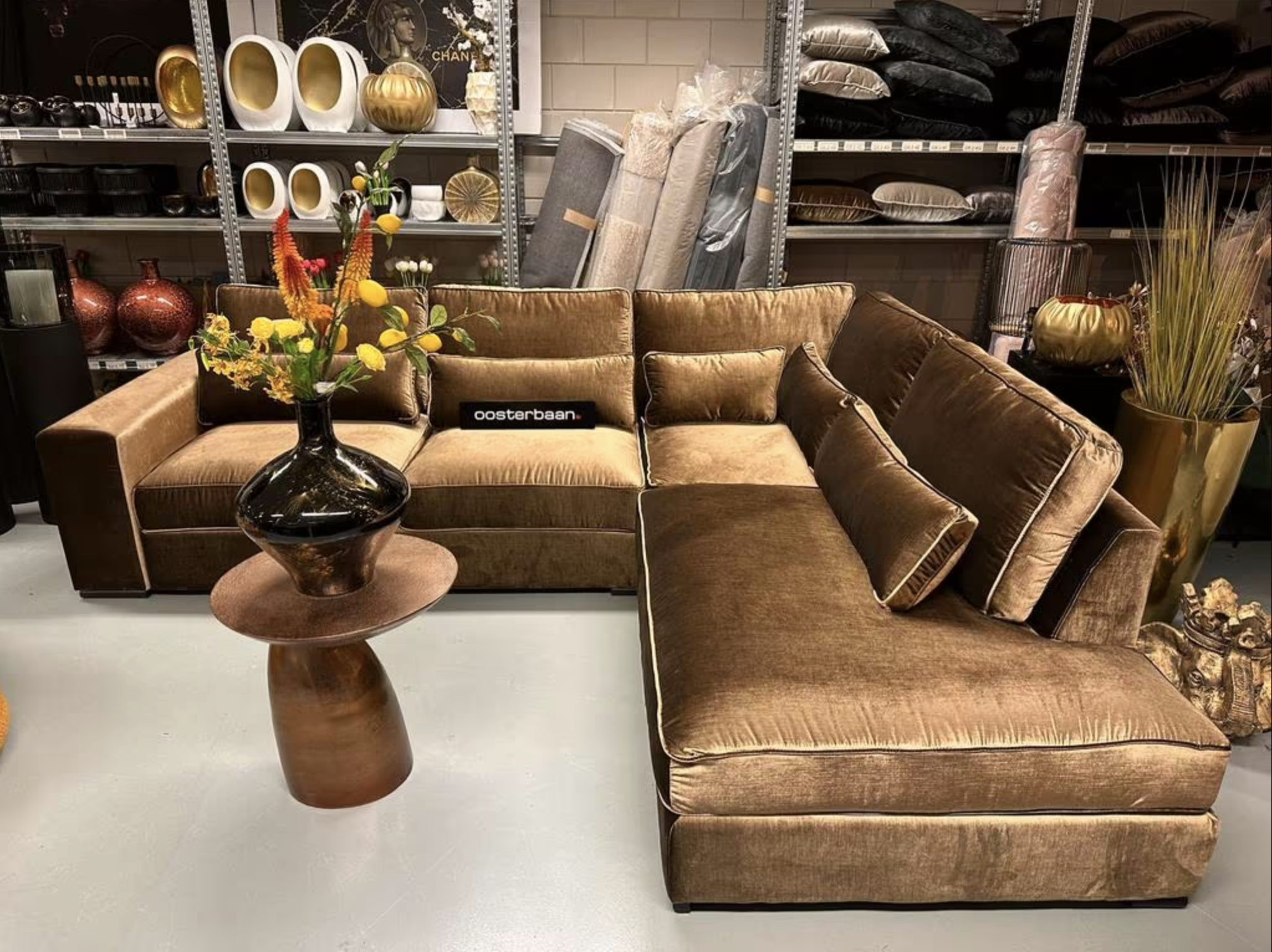 Luxe Velvet Hoekbank Lois 340x260cm NIEUW - Goud