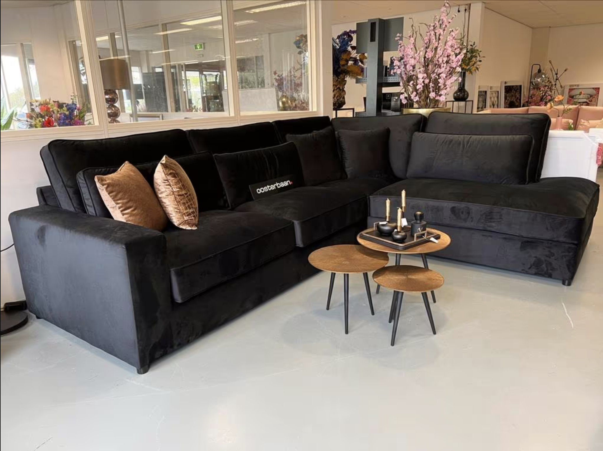 Luxe Velvet Hoekbank Pocket Zwart 315x250cm NIEUW - Black