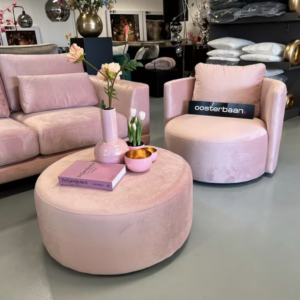Luxe Velvet Roze Draaifauteuil Anton met poef NIEUW