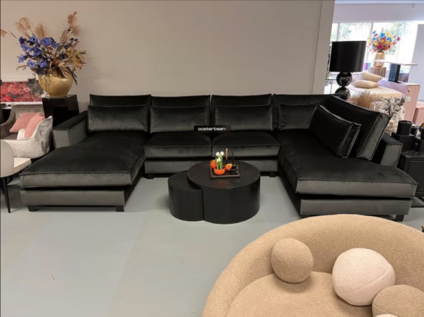 Luxe Velvet U Bank 190x400x220cm NIEUW Donkergrijs