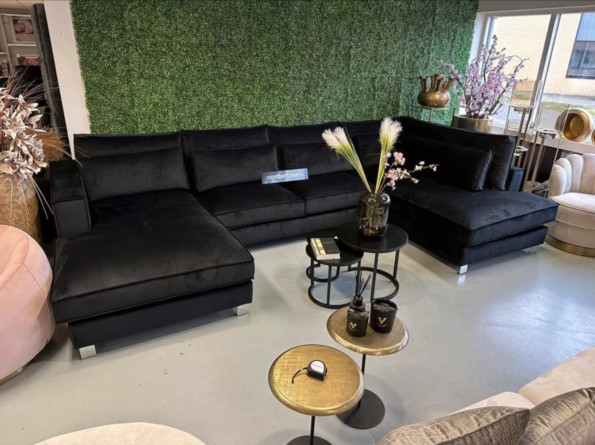 Luxe Velvet U-Bank King 190x400x220cm NIEUW - Zwart Quartz