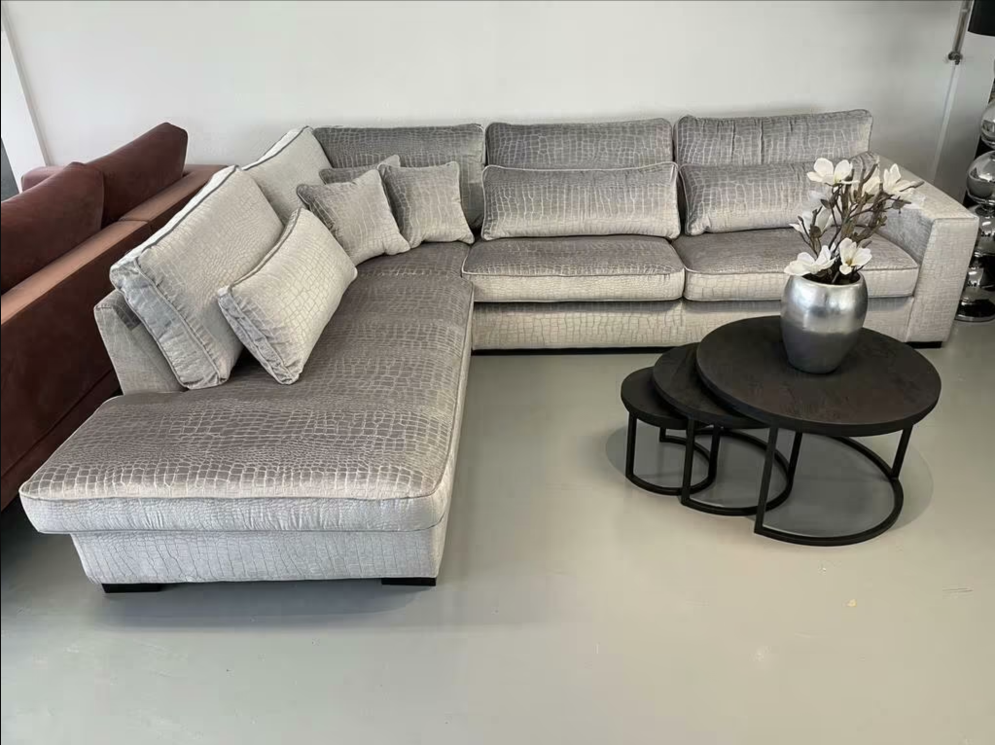 Luxe Velvet Zilver Croco Hoekbank 250x310cm - NIEUW