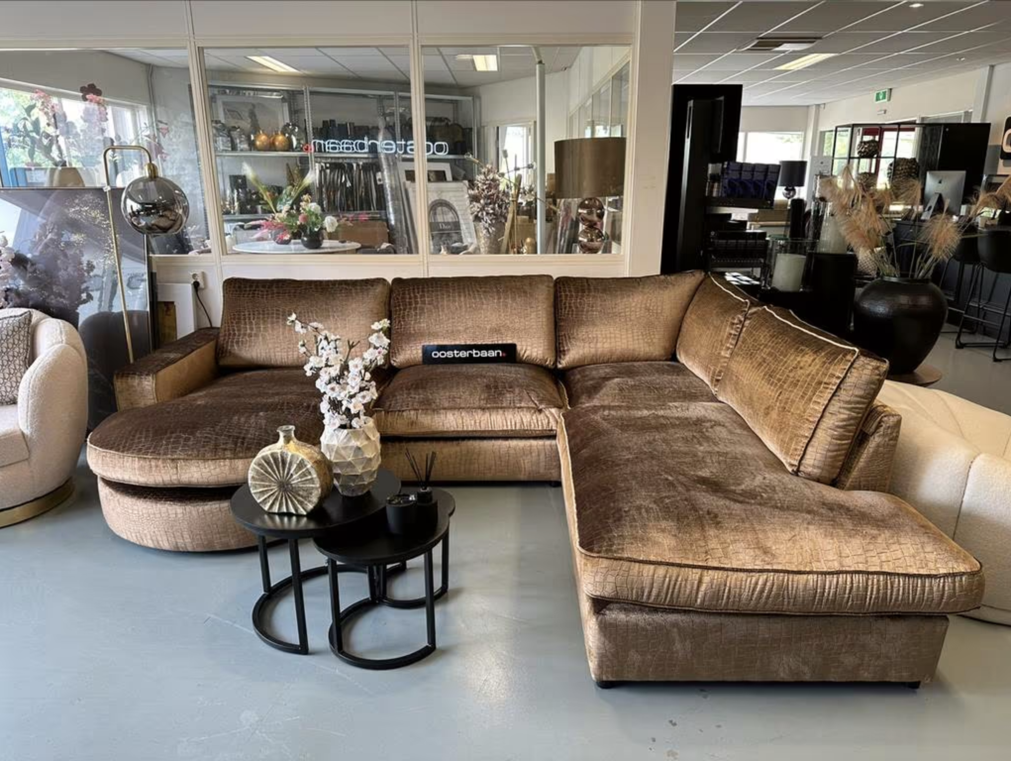 Luxe Velvet Croco U-bank 170x322x250cm NIEUW - Goud