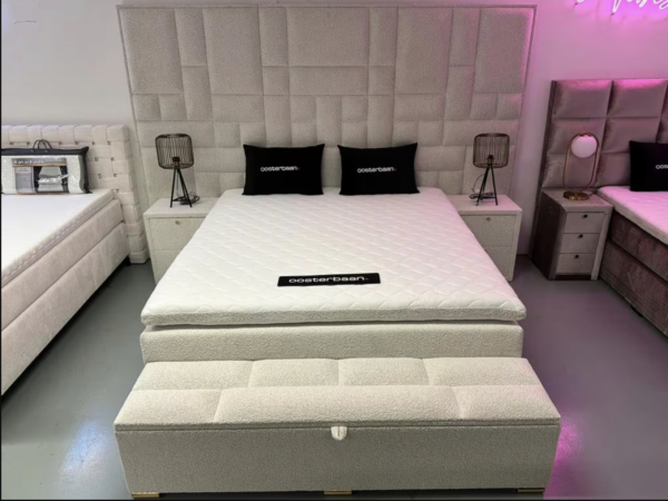 Luxe Bouclé Boxspring Brussel 180x200cm Compleet WIT NIEUW