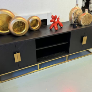 Luxe Visgraat TV Meubel Dressoir Black Oak Zwart – NIEUW