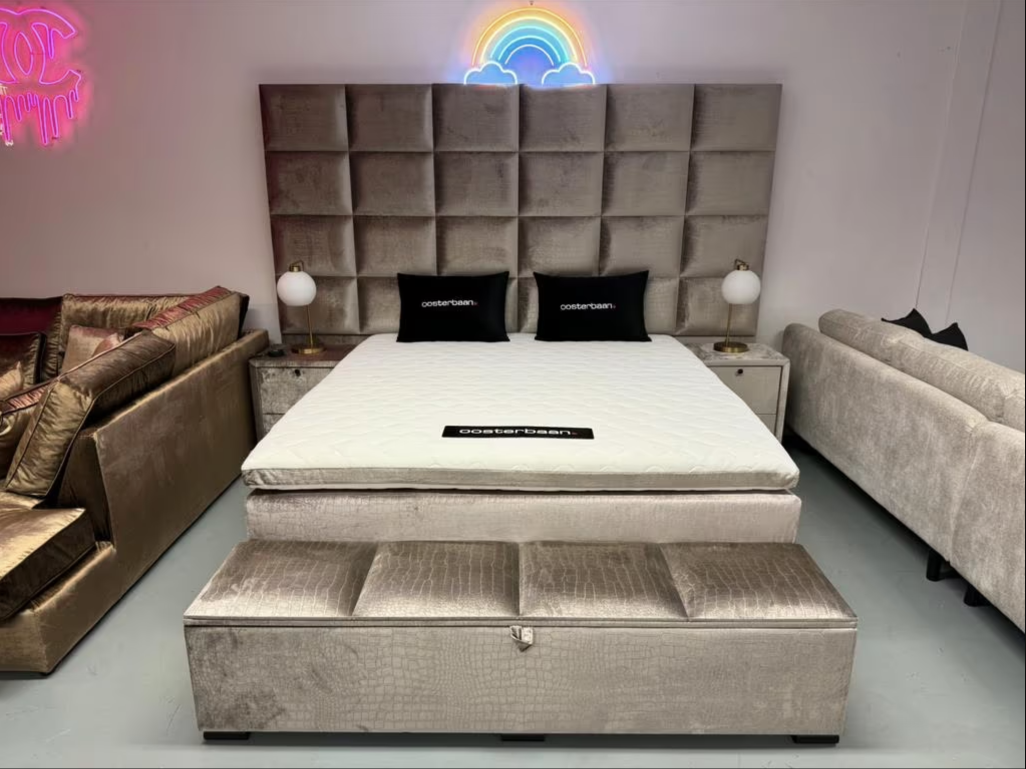 Luxe Velvet Croco Boxspring Aspen 180x200cm NIEUW Champagne