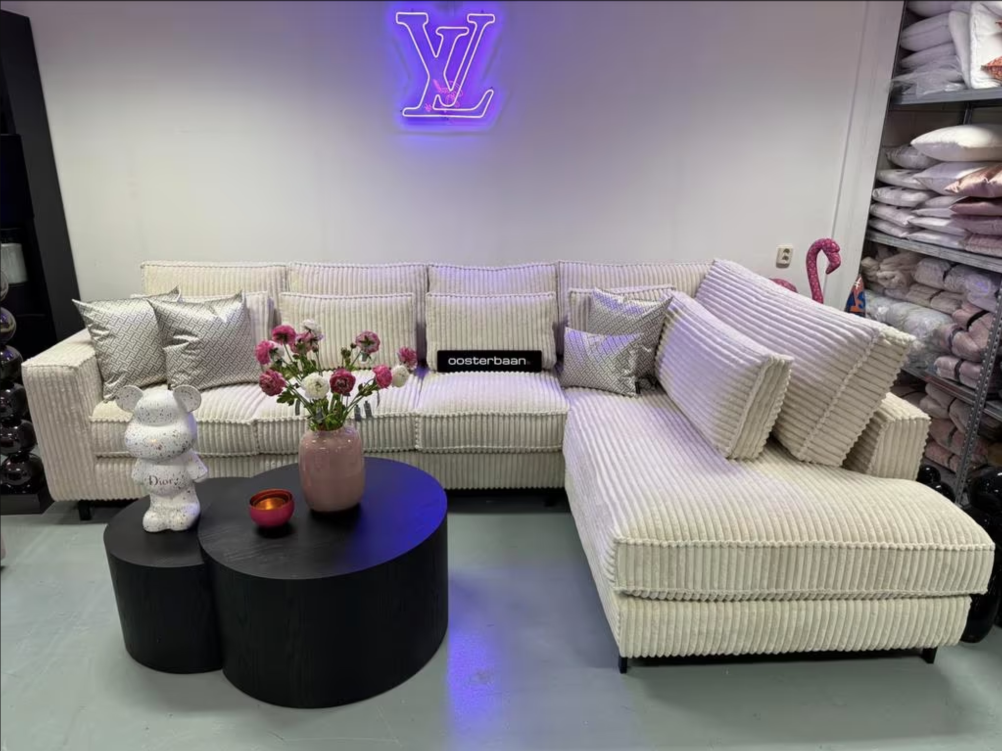 Luxe Velvet Rib Hoekbank King 330x220cm NIEUW Ivory