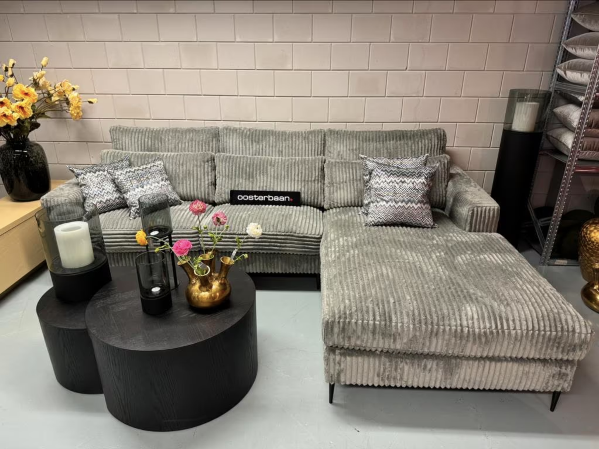 Luxe Velvet Big Rib Loungebank California Grijs 300x200