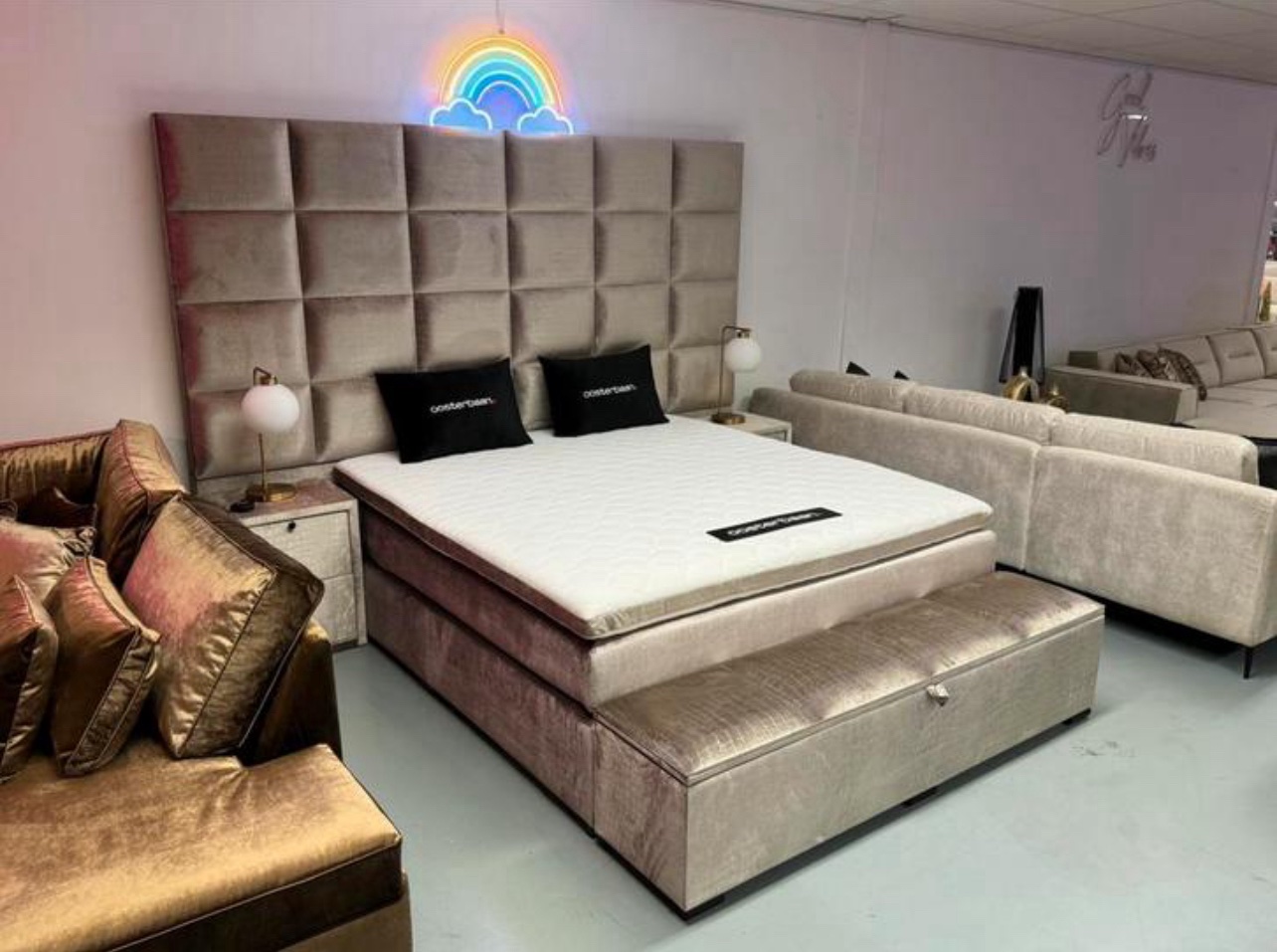 Luxe Velvet Croco Boxspring Aspen 180x200cm NIEUW Champagne - Afbeelding 4