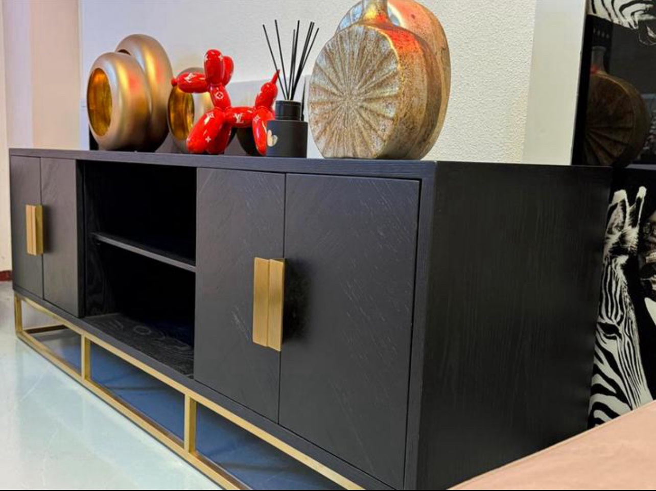 Luxe Visgraat TV Meubel Dressoir Black Oak Zwart - NIEUW - Afbeelding 3