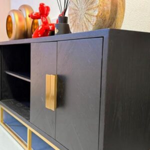 Luxe Visgraat TV Meubel Dressoir Black Oak Zwart – NIEUW