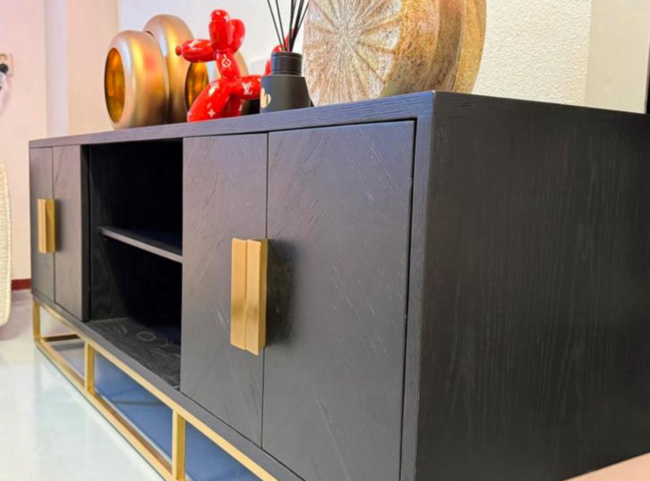 Luxe Visgraat TV Meubel Dressoir Black Oak Zwart - NIEUW - Afbeelding 2