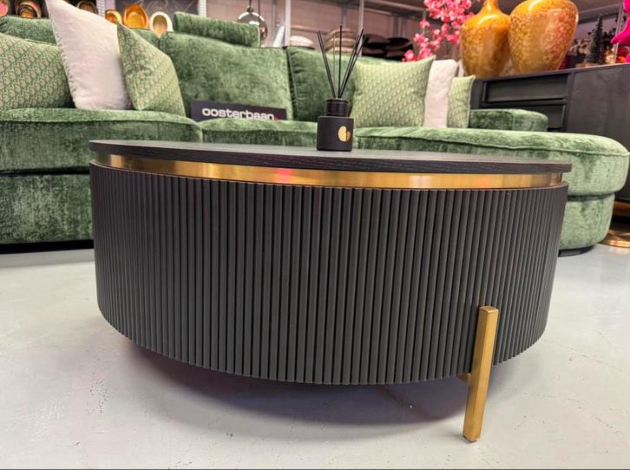 Luxe Black Oak Gold Salontafel 100cm NIEUW Zwart - Afbeelding 4