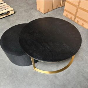 Luxe Visgraat Salontafel Black Oak Goud NIEUW – Set van 2