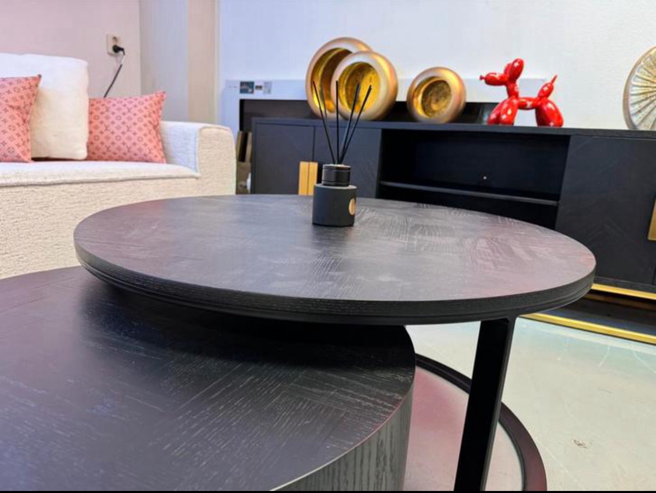 Luxe Visgraat Black Oak Salontafel Zwart set van 2 - NIEUW - Afbeelding 3