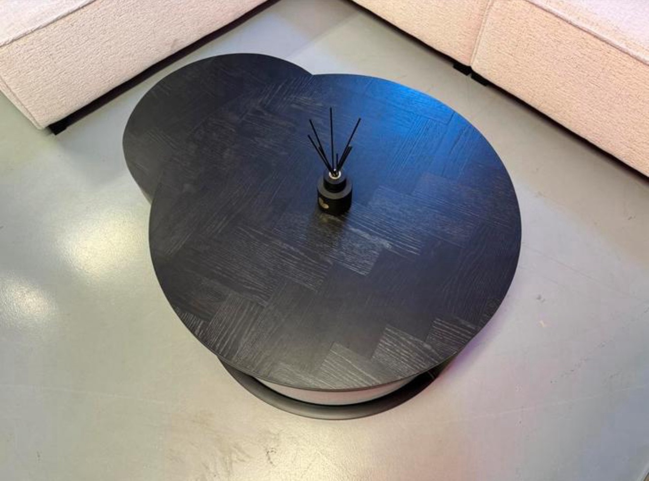 Luxe Visgraat Black Oak Salontafel Zwart set van 2 - NIEUW - Afbeelding 2