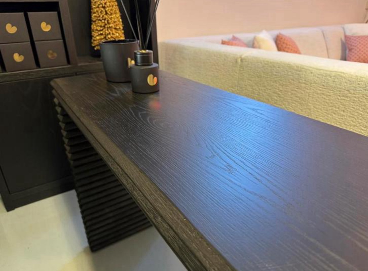 Luxe Black Oak Sidetable 160cm Zwart - NIEUW - Afbeelding 4