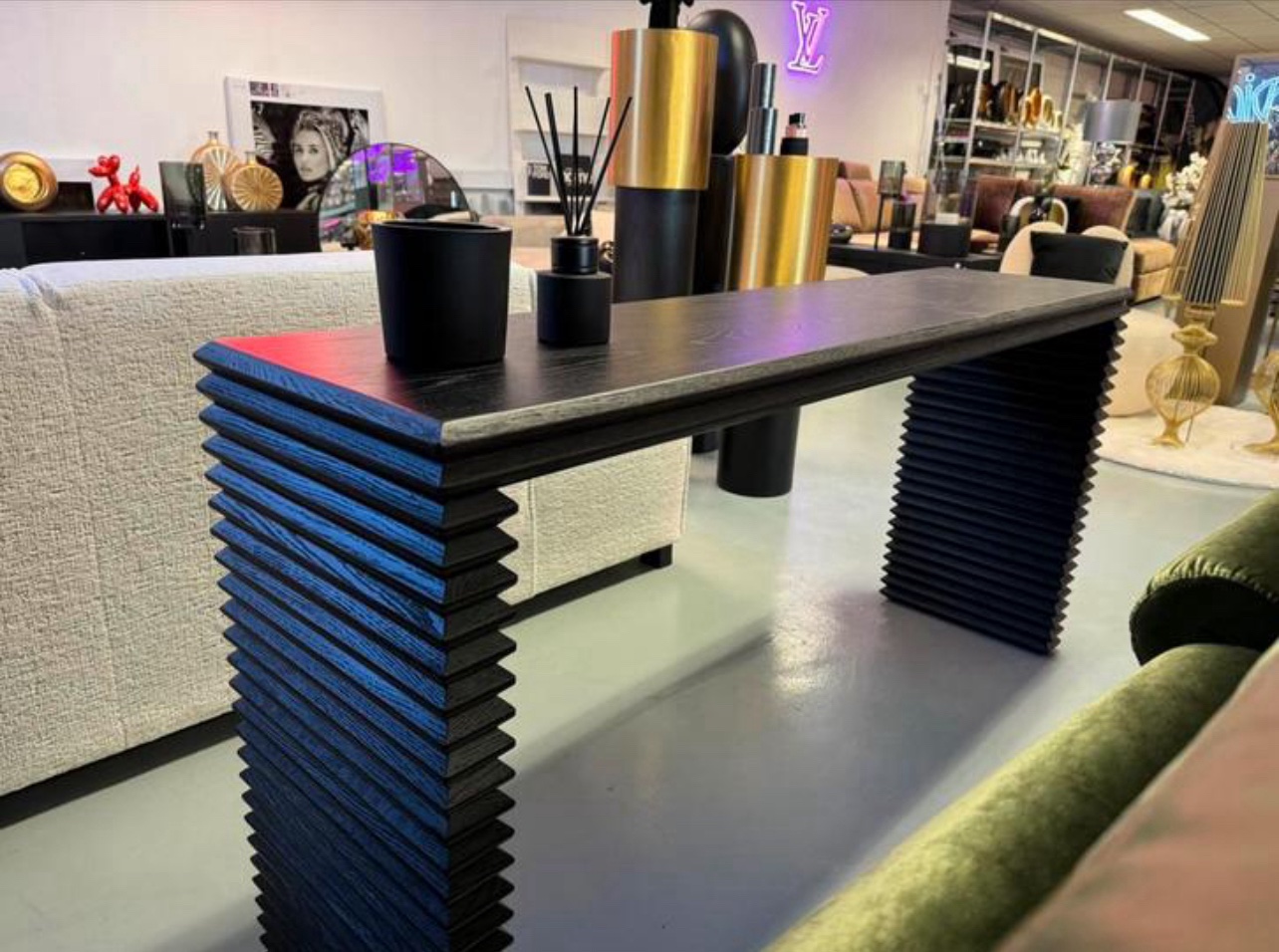 Luxe Black Oak Sidetable 160cm Zwart - NIEUW - Afbeelding 3