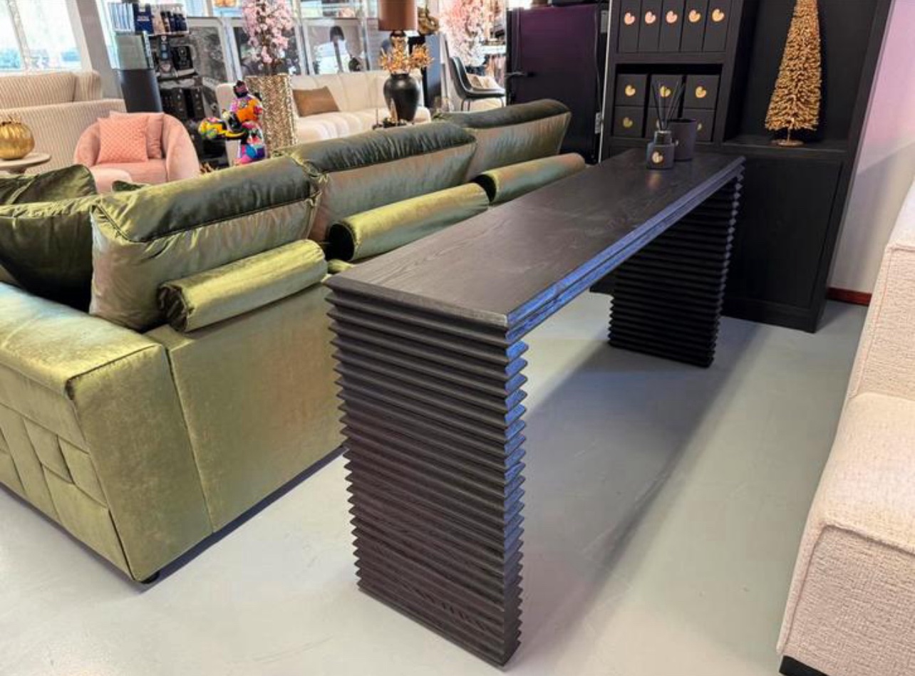 Luxe Black Oak Sidetable 160cm Zwart - NIEUW - Afbeelding 2