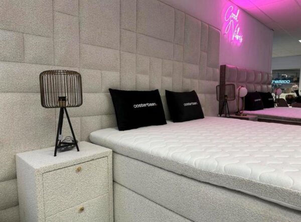 Luxe Bouclé Boxspring Brussel 180x200cm Compleet WIT NIEUW - Afbeelding 4
