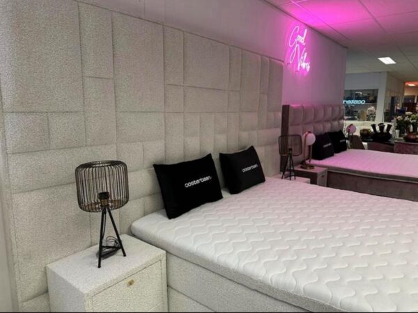 Luxe Bouclé Boxspring Brussel 180x200cm Compleet WIT NIEUW - Afbeelding 2