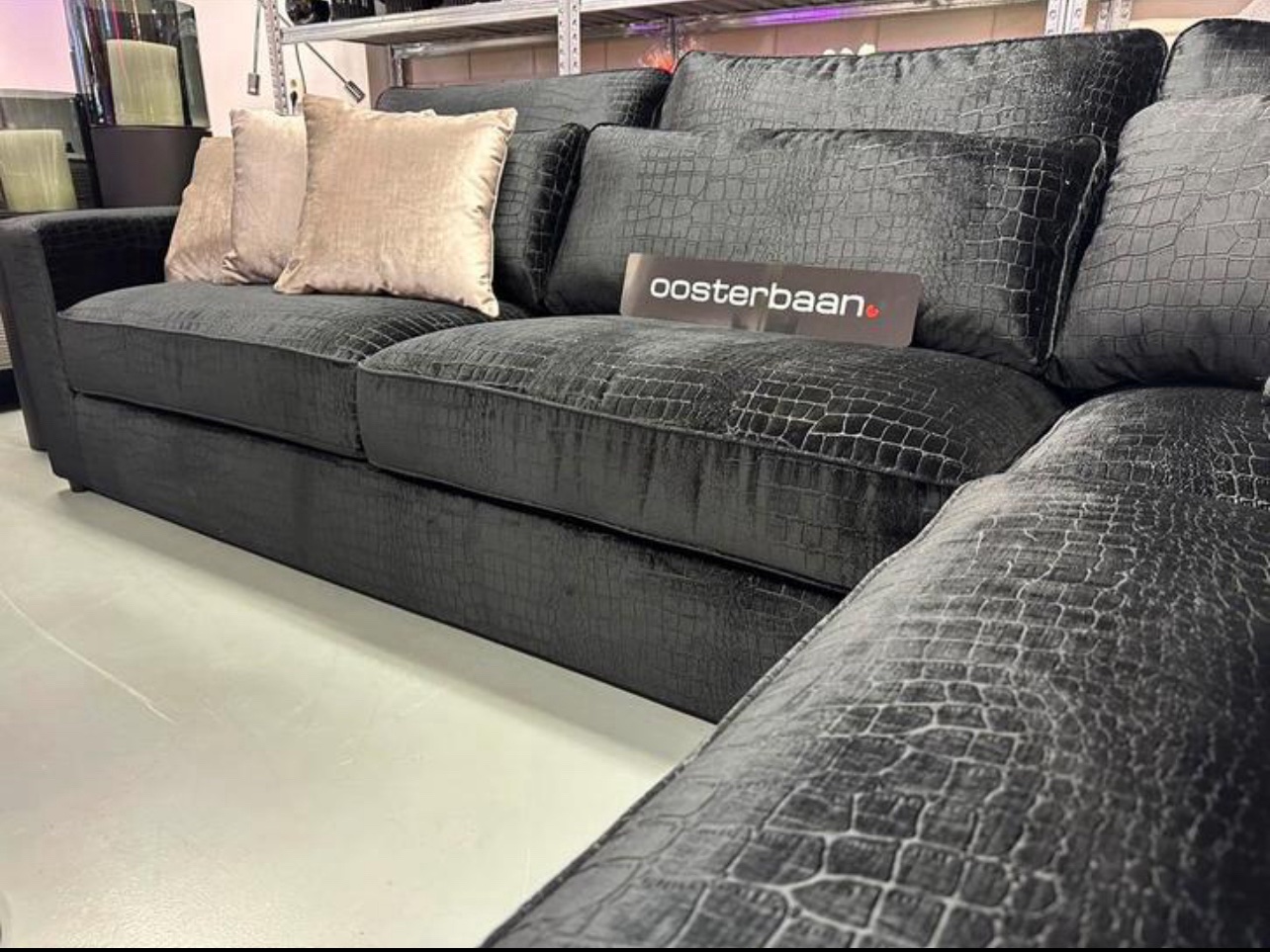 Luxe Velvet Croco Hoekbank Pocket NIEUW 310x250cm Zwart - UNIEK - Afbeelding 4