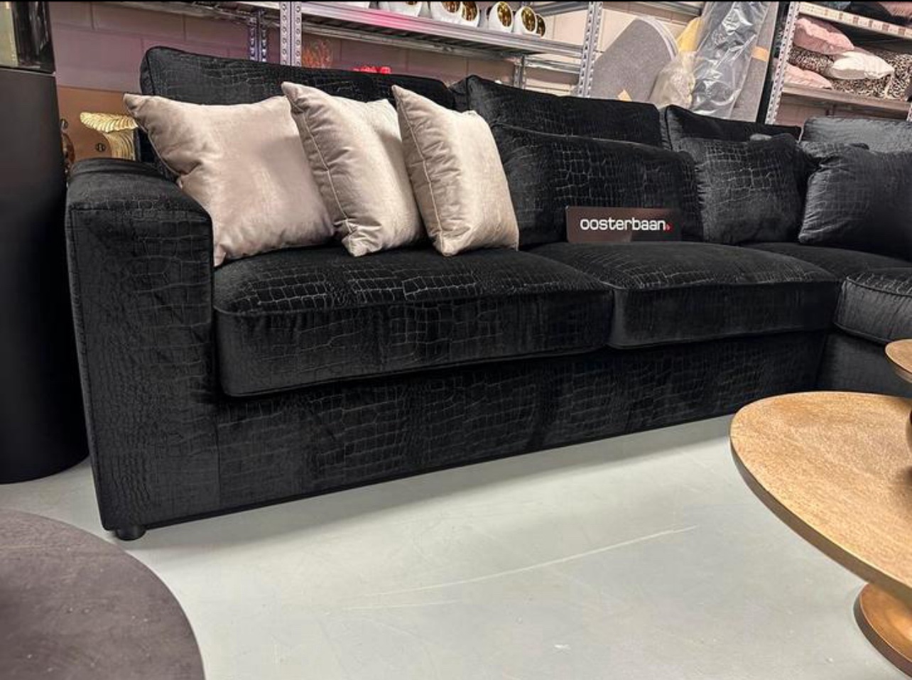 Luxe Velvet Croco Hoekbank Pocket NIEUW 310x250cm Zwart - UNIEK - Afbeelding 2