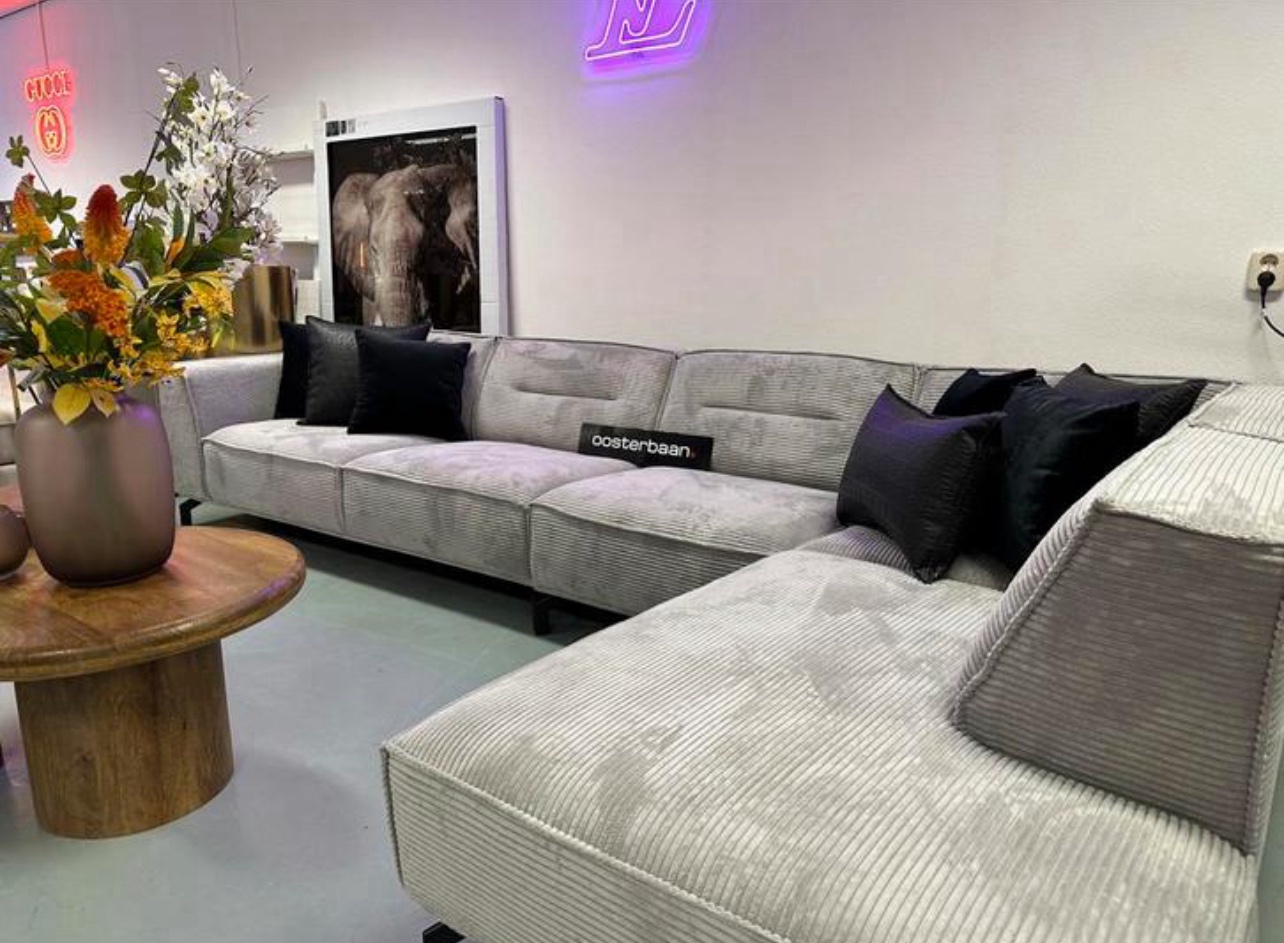 Luxe Velvet Rib Hoekbank Lotte 360x200cm Grijs - NEW - Afbeelding 2