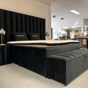 Luxe Velvet Boxspring Laura 160x200cm NIEUW – Zwart – New