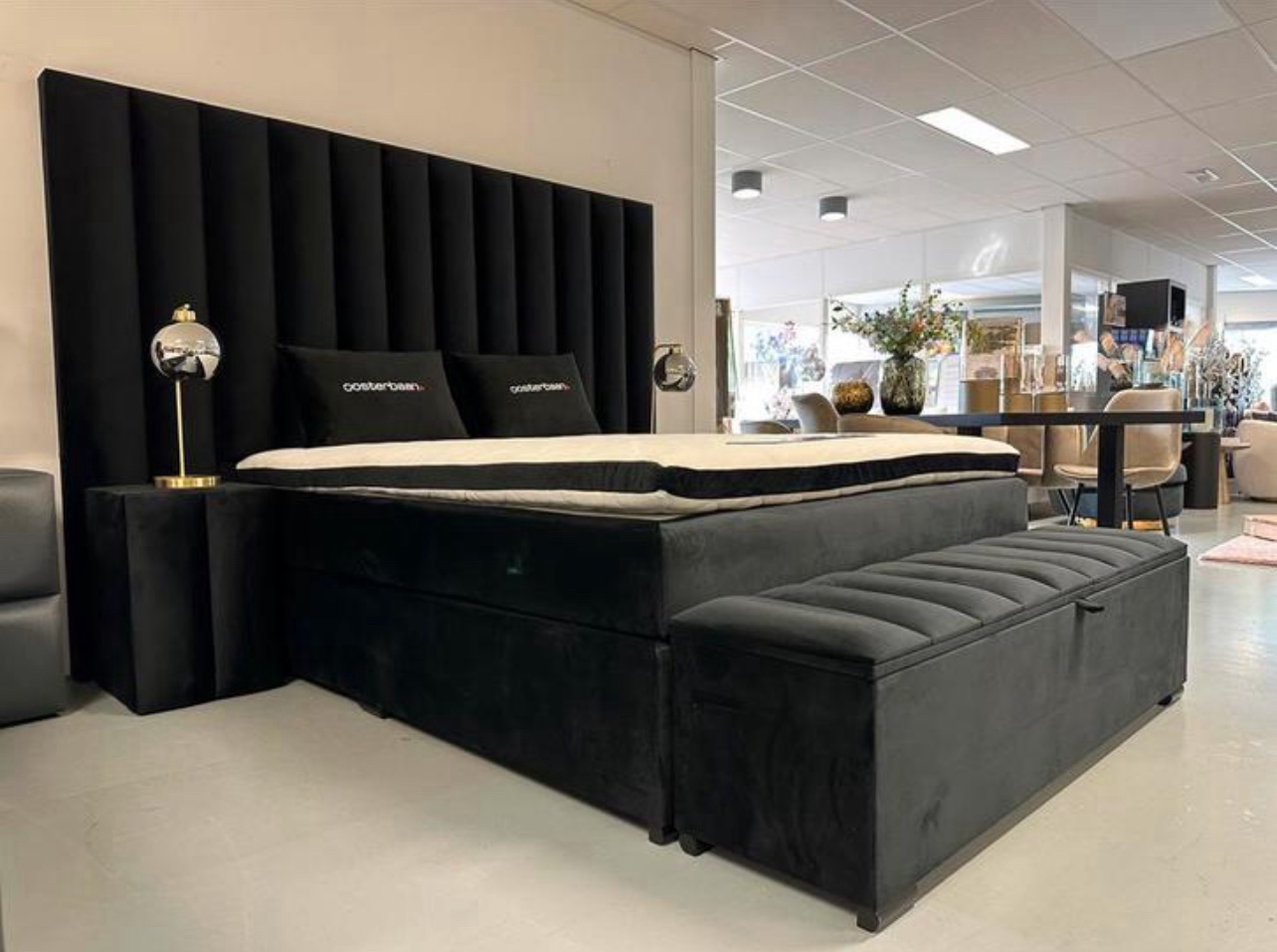 Luxe Velvet Boxspring Laura 160x200cm NIEUW - Zwart - New - Afbeelding 2