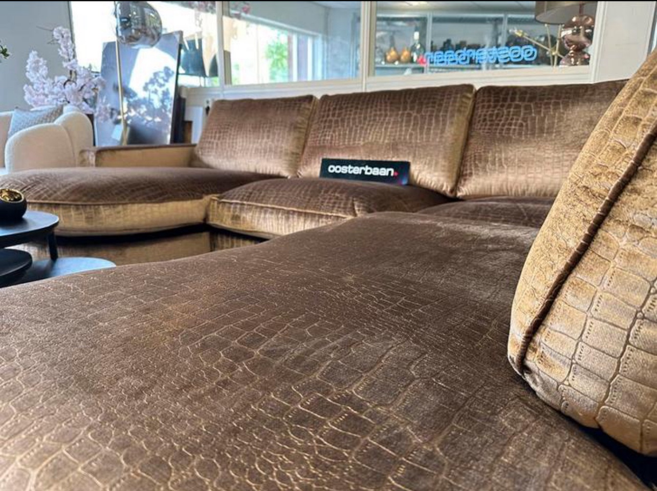 Luxe Velvet Croco U-bank Lio 170x322x250cm NIEUW - Goud - Afbeelding 4