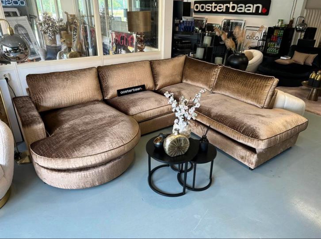 Luxe Velvet Croco U-bank Lio 170x322x250cm NIEUW - Goud - Afbeelding 3