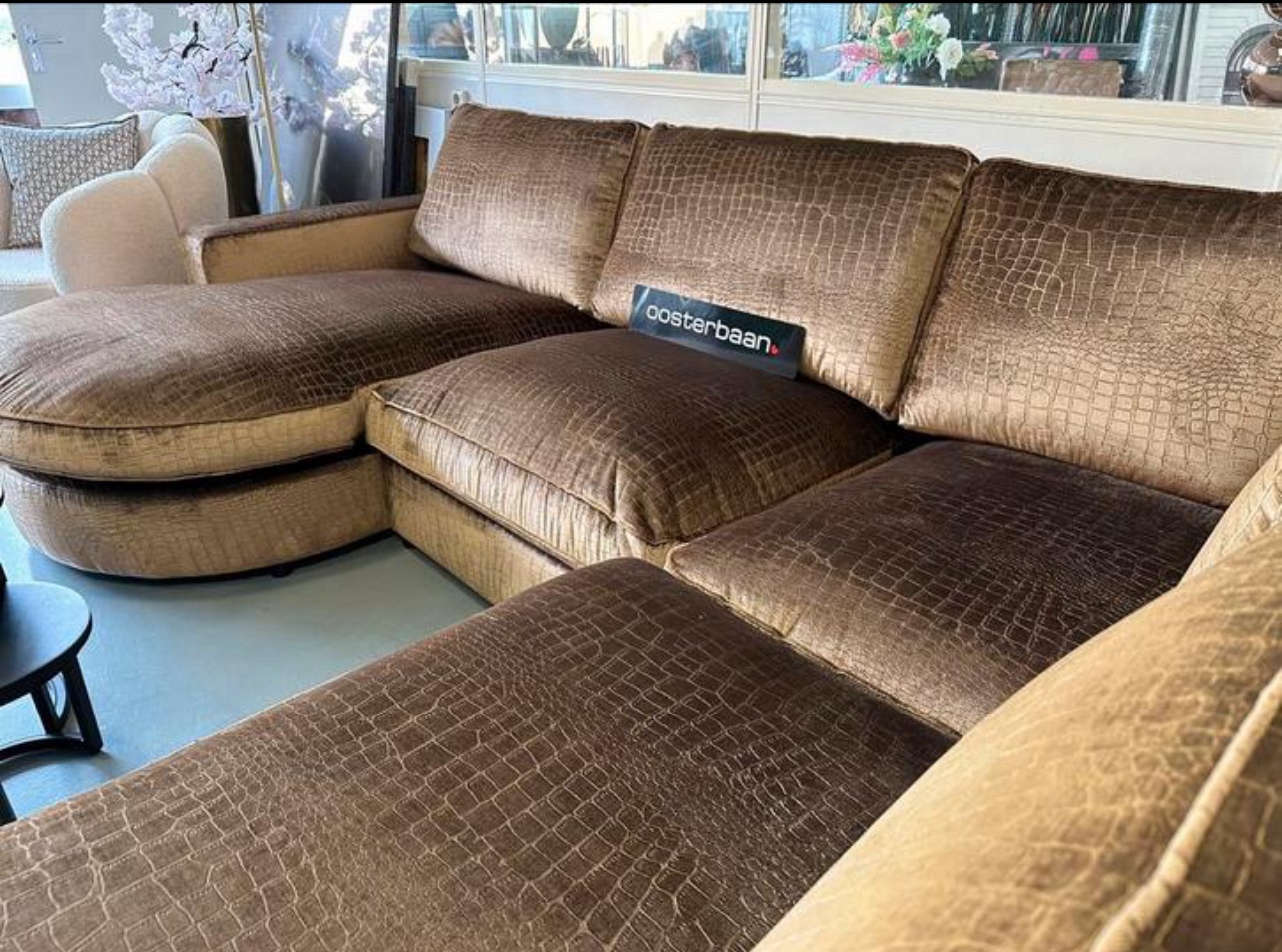 Luxe Velvet Croco U-bank Lio 170x322x250cm NIEUW - Goud - Afbeelding 2