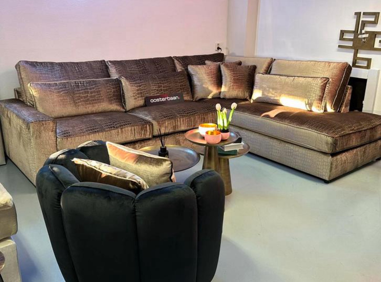 Luxe Velvet Croco Hoekbank Pocket 310x250cm NIEUW - Afbeelding 3