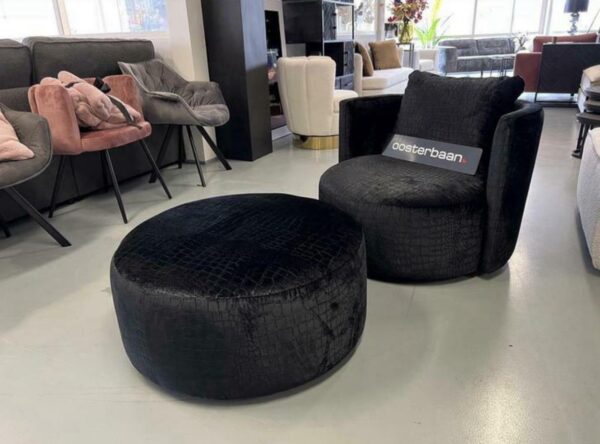 Luxe Croco Draaifauteuil Anton + Poef Zwart - NIEUW - Afbeelding 4