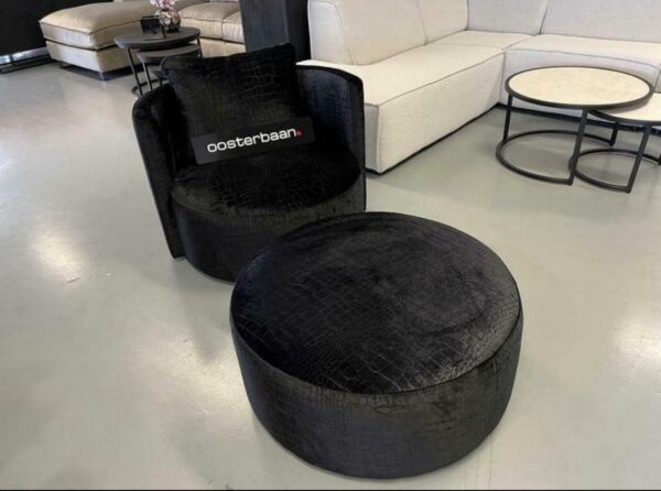 Luxe Croco Draaifauteuil Anton + Poef Zwart - NIEUW - Afbeelding 3