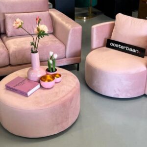 Luxe Velvet Roze Draaifauteuil Anton met poef NIEUW
