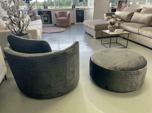 Luxe Croco Draaifauteuil Anton + Poef Donkergrijs - NIEUW - Afbeelding 3