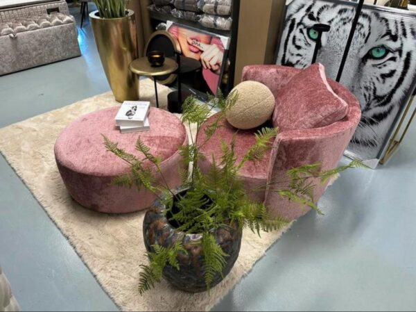Luxe Velvet Draaifauteuil + Poef Anton Roze - NIEUW - Afbeelding 4