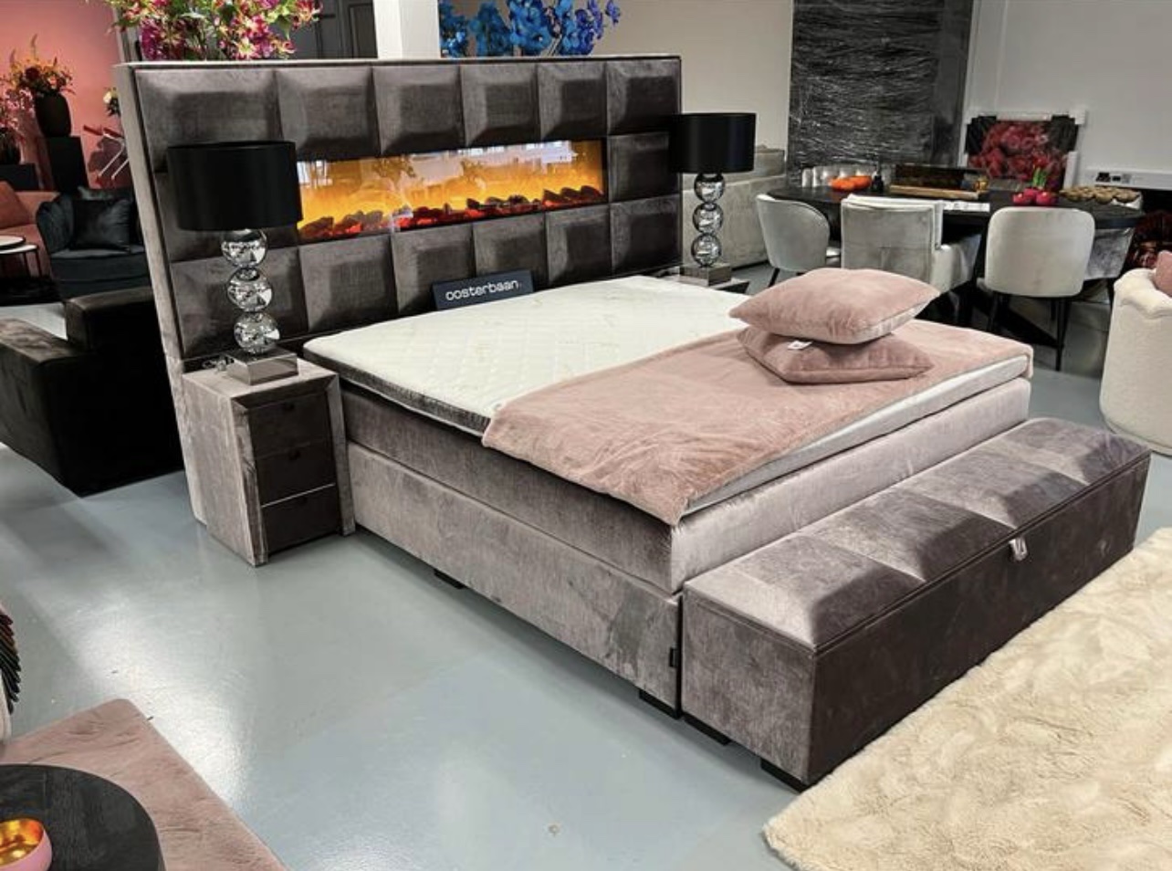 Luxe Velvet Boxspring + Open haard NIEUW - UNIEK - Compleet - Afbeelding 2