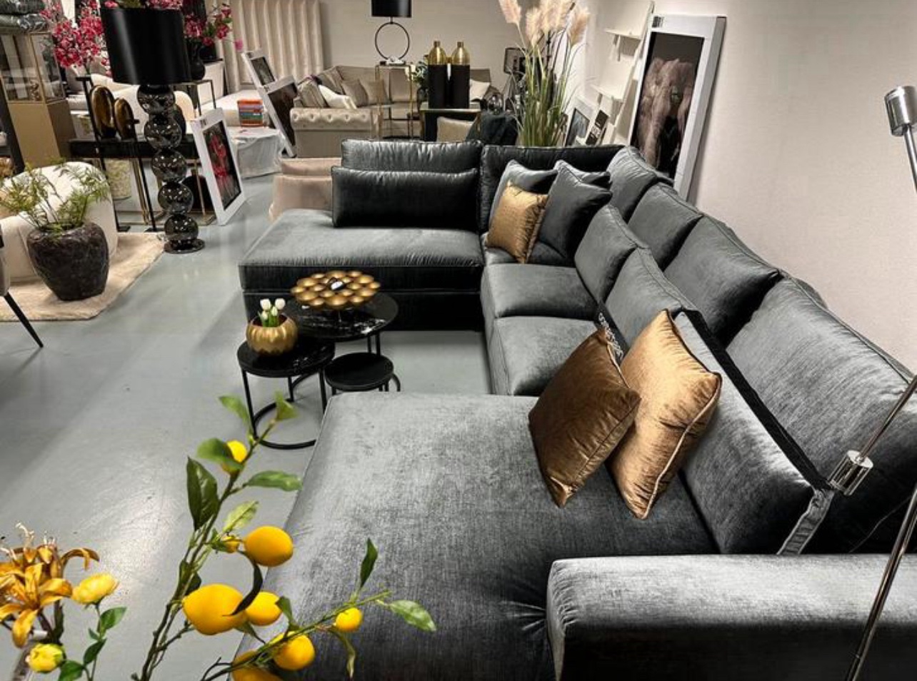 Luxe Velvet U-bank Pocket 220x350x170cm Kemer806 Grijs NIEUW - Afbeelding 3