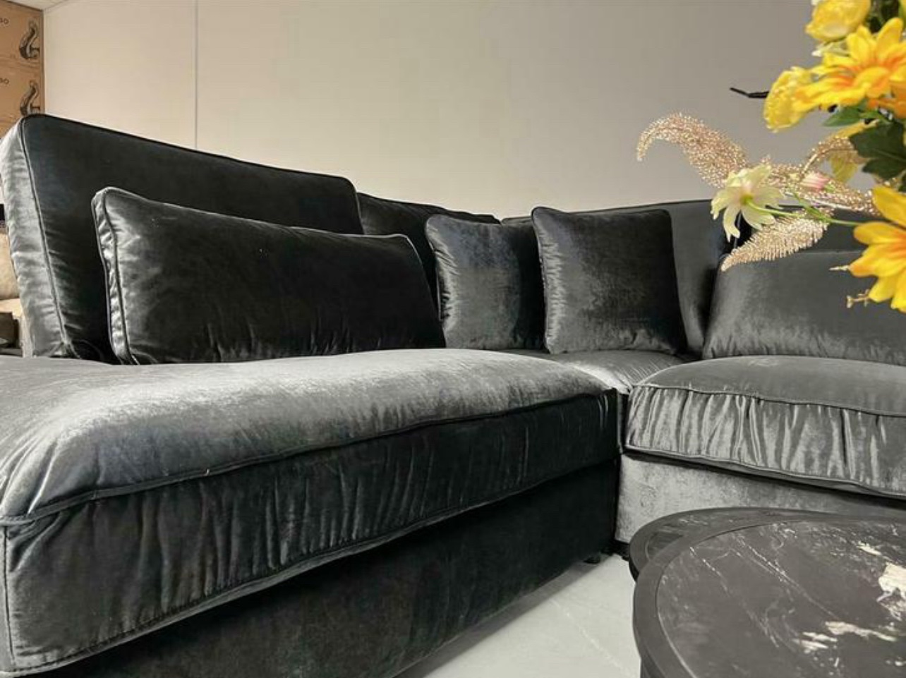 Luxe U-bank Pocket Velvet Donkergrijs 245x360x245cm NIEUW - Afbeelding 3